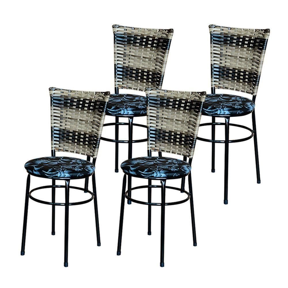 4 Cadeiras Para Mesa Preta Hawai Cappuccino Premium Assento Floral Cor:floral Preto