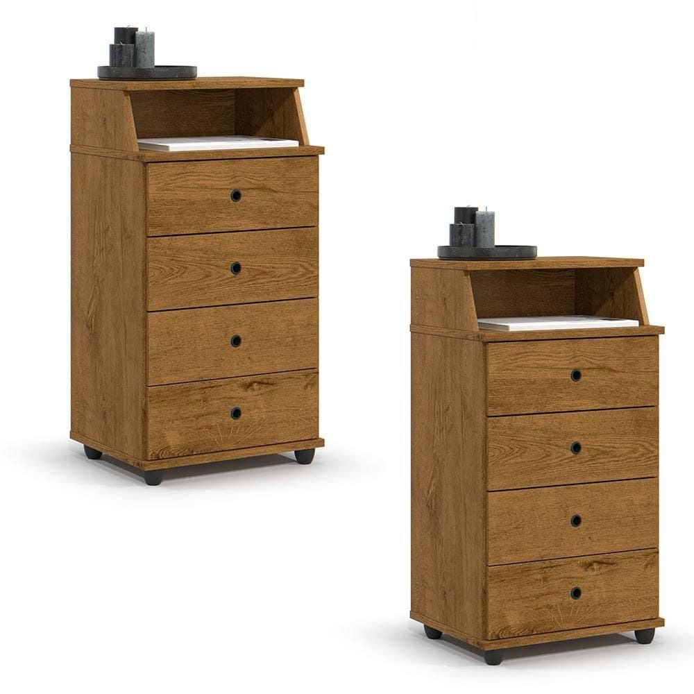 Conjunto De 2 Mesa De Cabeceira Luxo Ii New Com 4 Gavetas Freijo Freijo