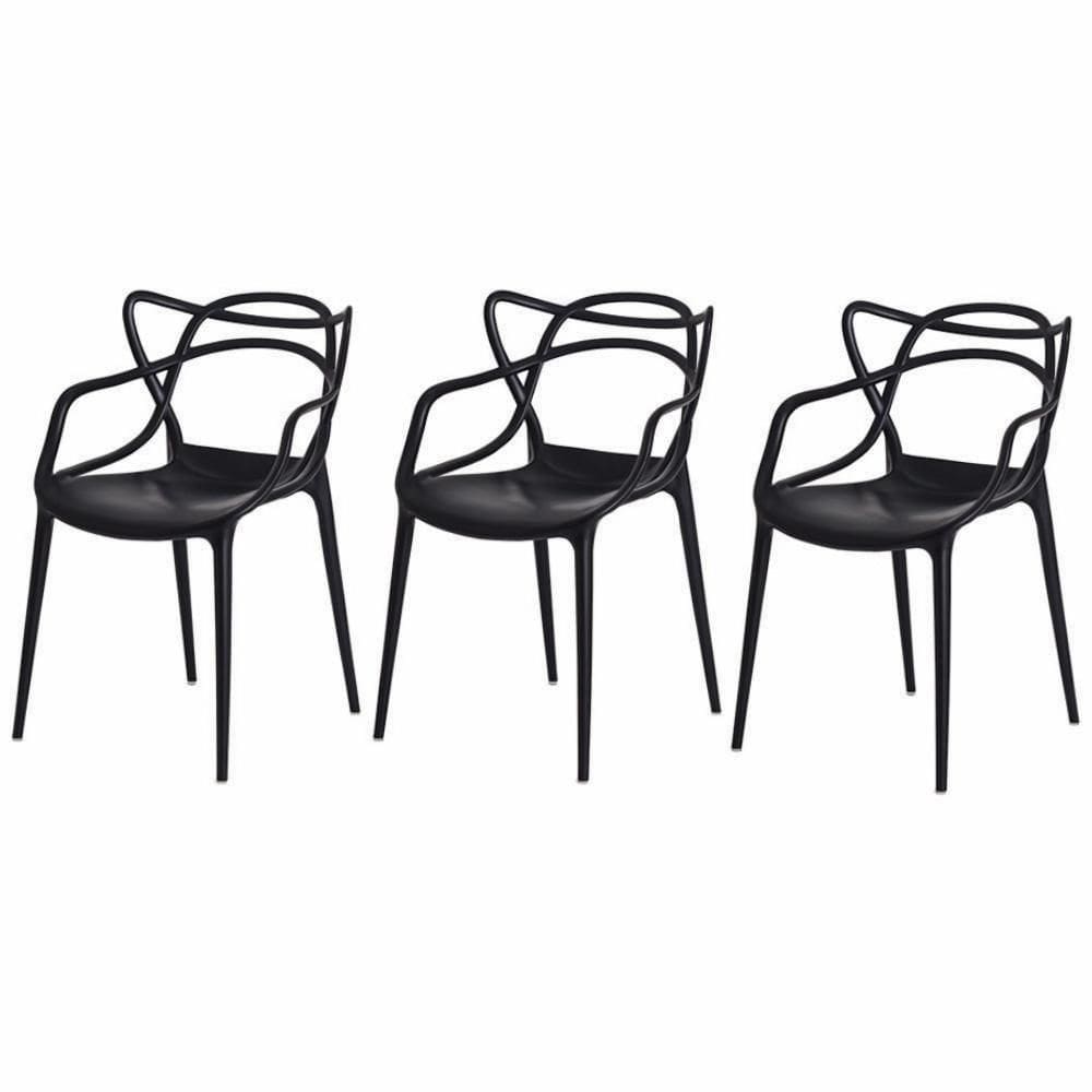Kit 3 Cadeiras Para Sala De Jantar Allegra Empilháveis Pretas Preto