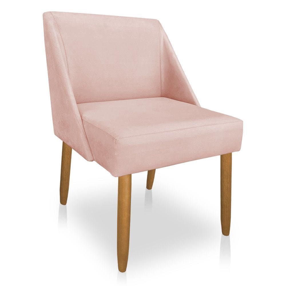 Cadeira Poltona Juliana Suede Rosa Bebê Pés Palito Castanho