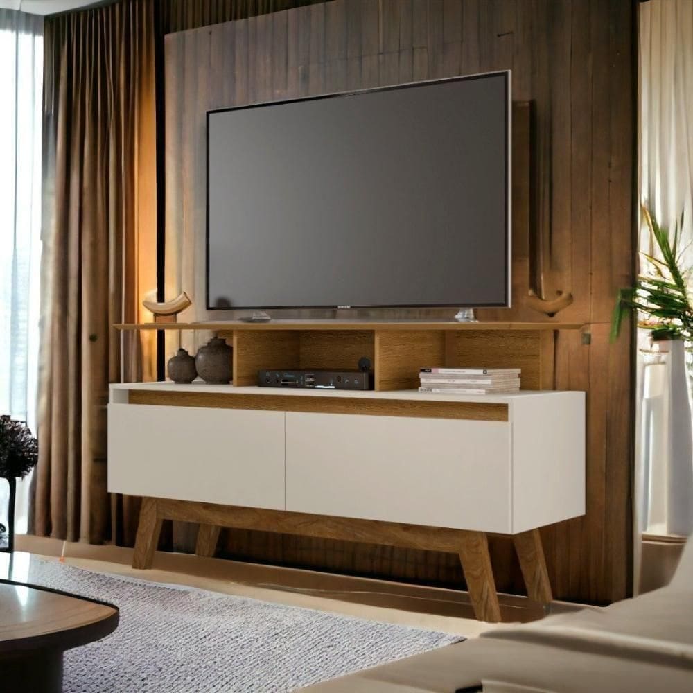 Rack Com Gavetas Rubi 1,2 Cinamomo e Off White Bechara