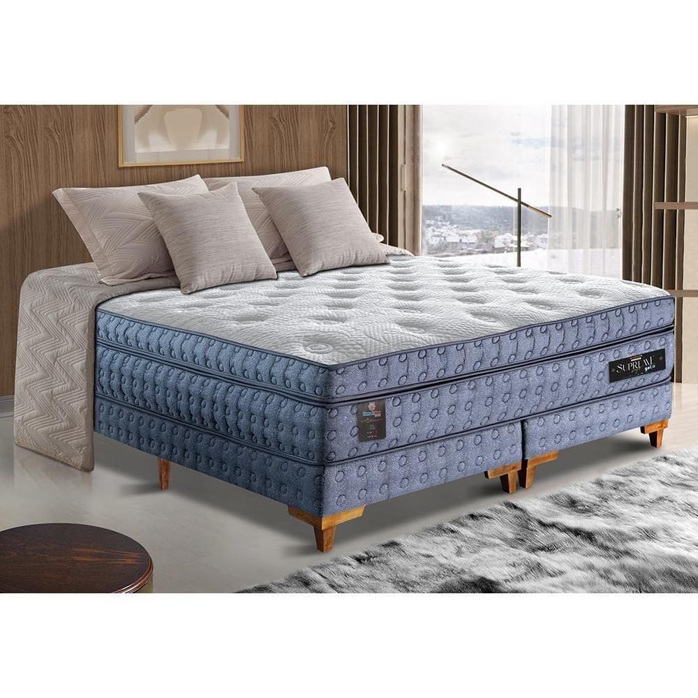 Cama Box Queen Colchão Euro Pillow + Box 158x198x70 Molas Ensacadas Cama Inbox Supreme Confort Gel