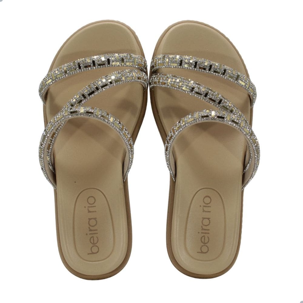 Tamanco Beira Rio Strass Ouro Rosado