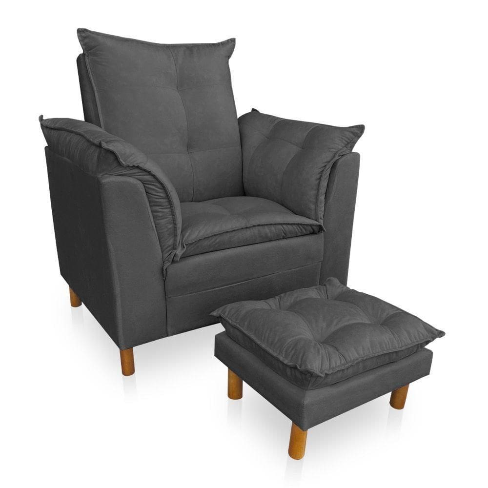 Poltrona De Amamentação Com Puff Laura Suede Grafite - Pallazio