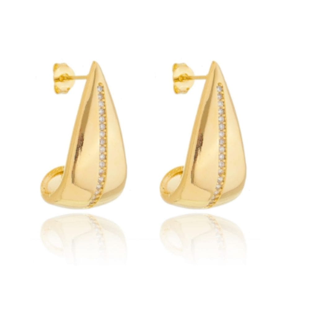 Brinco Argola Gota Aberta Cravejada Cristal Banhado a Ouro