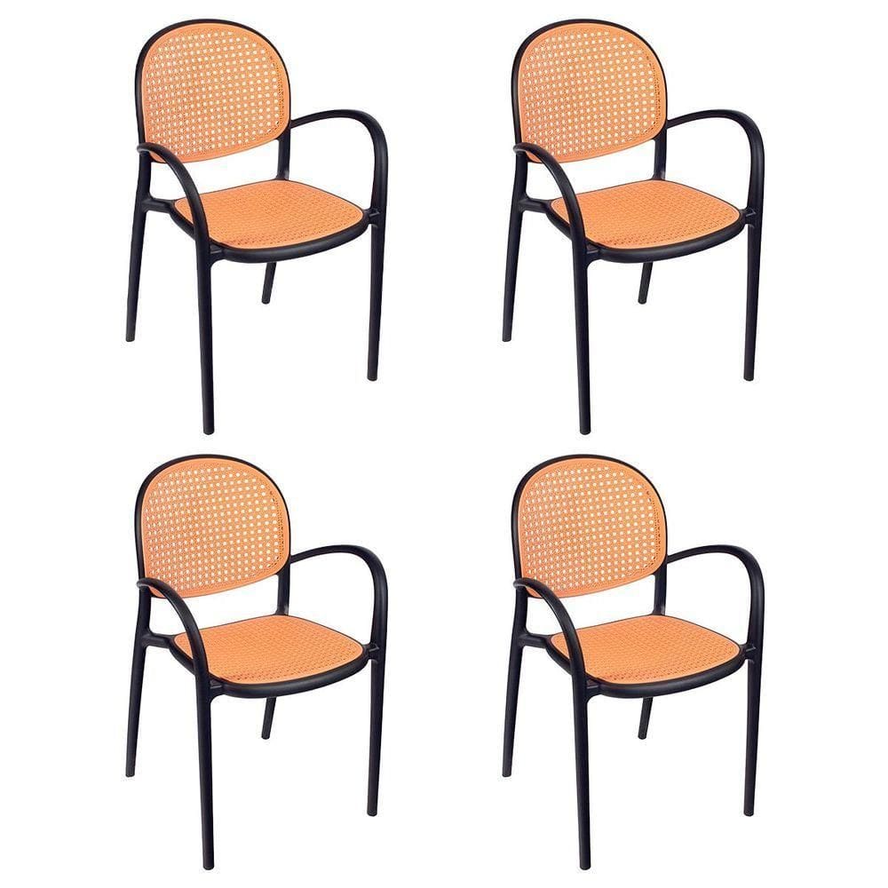 Kit 4 Cadeiras De Jantar Com Braços Mumbai De Telinha Preto