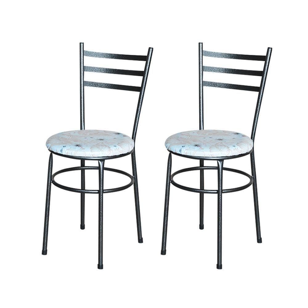 2 Cadeiras Para Cozinha Epoxi Preta Craqueada Assento Floral Cor:floral Areia