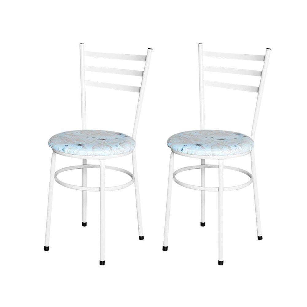 2 Cadeiras Para Mesa Epoxi Branca Assento Estampado Cor:floral Areia