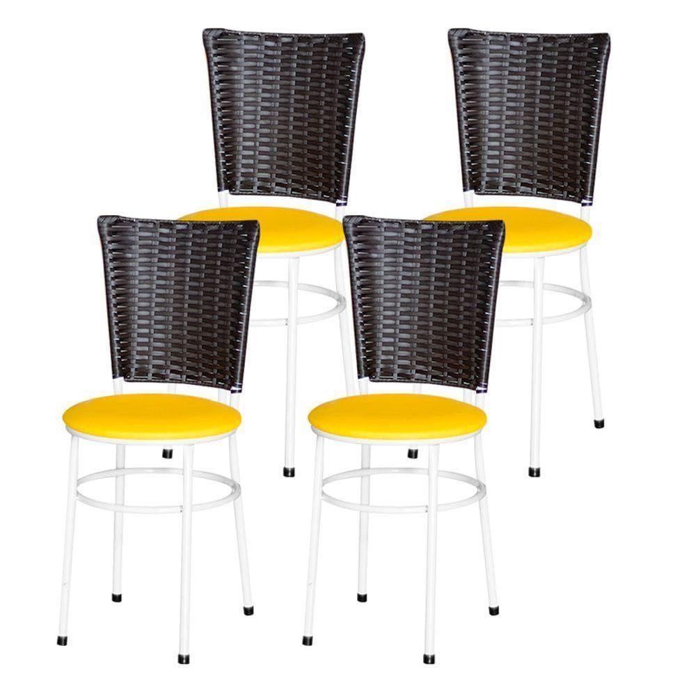 4 Cadeiras Para Mesa Branca Hawai Marrom Cor:amarelo