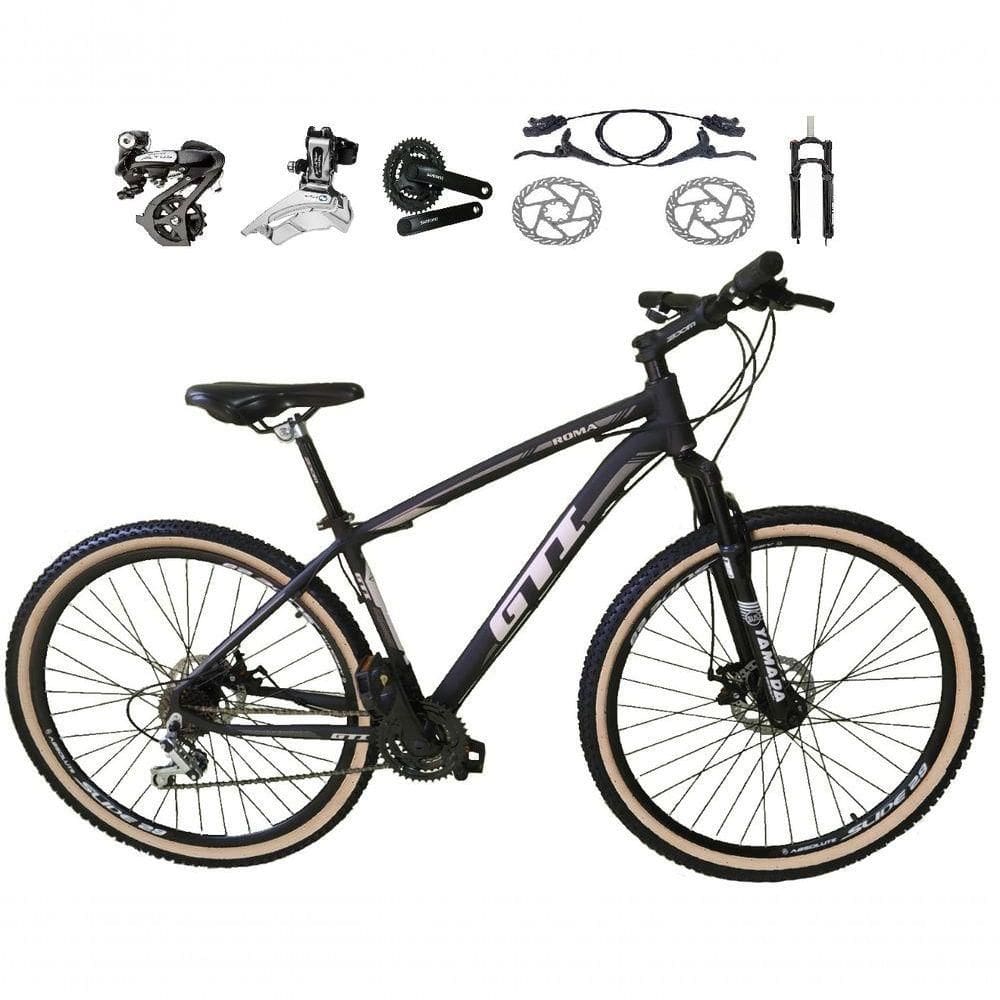 Bicicleta Aro 29 Gti Roma Shimano Altus 24v Freio Disco Hidráulico Garfo Trava - Preto-cinza Tam.17