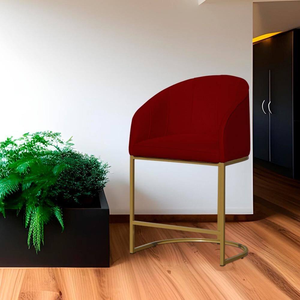 Poltrona Banqueta Decorativa Base Metal Mia Suede Vermelho - LM DECOR