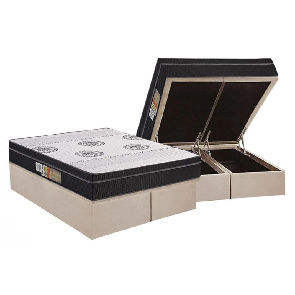 Cama Box Baú Queen: Colchão Espuma Polar D28 / EP Orthoface Class + Base CRC Suede Clean(158x198)