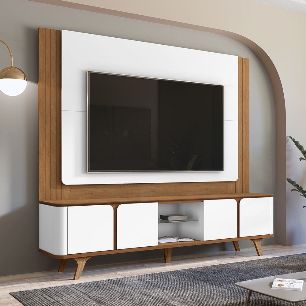 Rack com Painel para TV até 60 Polegadas Roma Branco Cedro Casa D