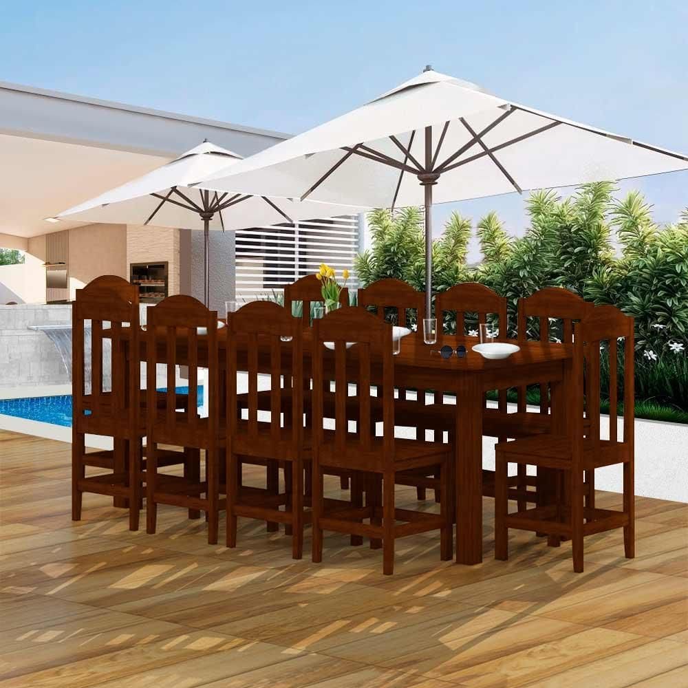 Mesa de Jantar com 10 Cadeiras Madeira Maciça Safira Castanho