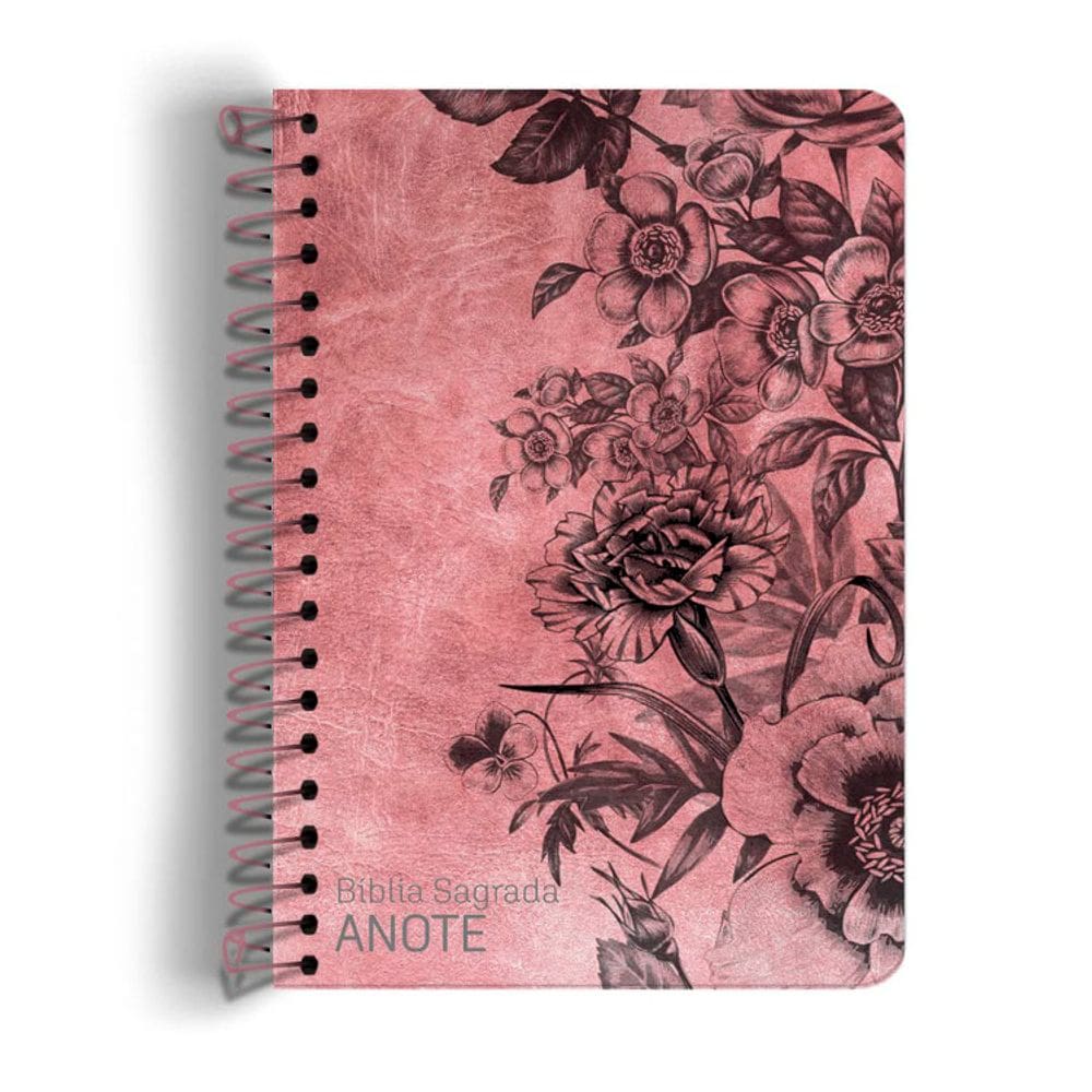 Bíblia Sagrada Anote - Espiral - Capa Rosa Com Flores
