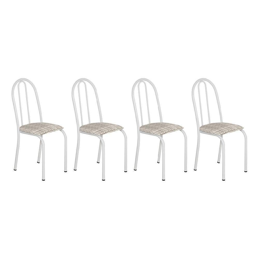 Kit 4 Cadeiras De Cozinha Califórnia Estampado Rattan Bege Pés De Ferro Branco