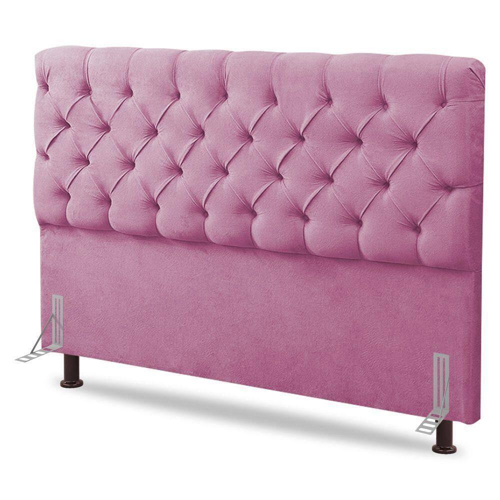 Cabeceira Cama Box Solteiro Lylla 90cm Capitonê Com Frame Suede Rosa - Abmaza