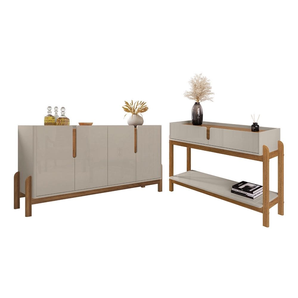 Conjunto Aparador e Buffet 170cm Lizz 04 Portas e 02 Gavetas Off White Cedro Casa D
