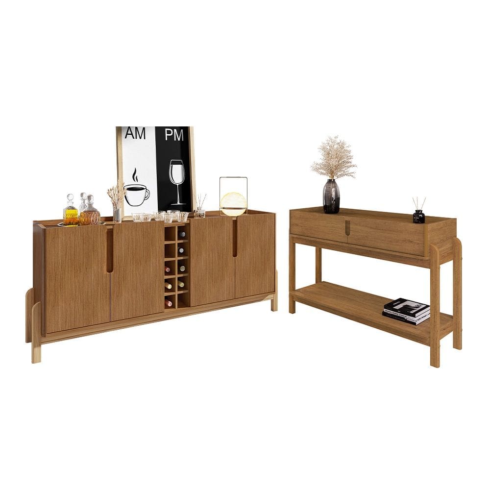 Conjunto Aparador e Buffet 190cm Lizz 04 Portas 02 Gavetas Cedro Casa D