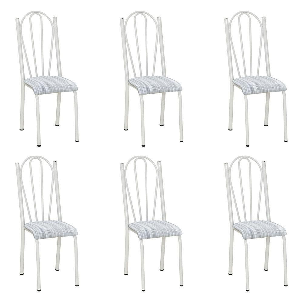 Kit 6 Cadeiras De Cozinha Alasca Estampado Linho Pés De Ferro Branco - Pallazio