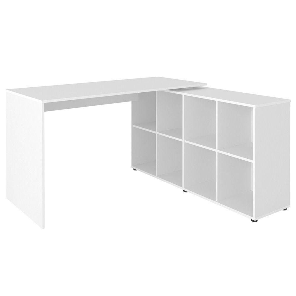 Mesa Escrivaninha Em L 140x130cm 8 Nichos Eron A06 Branco - Mpozenato