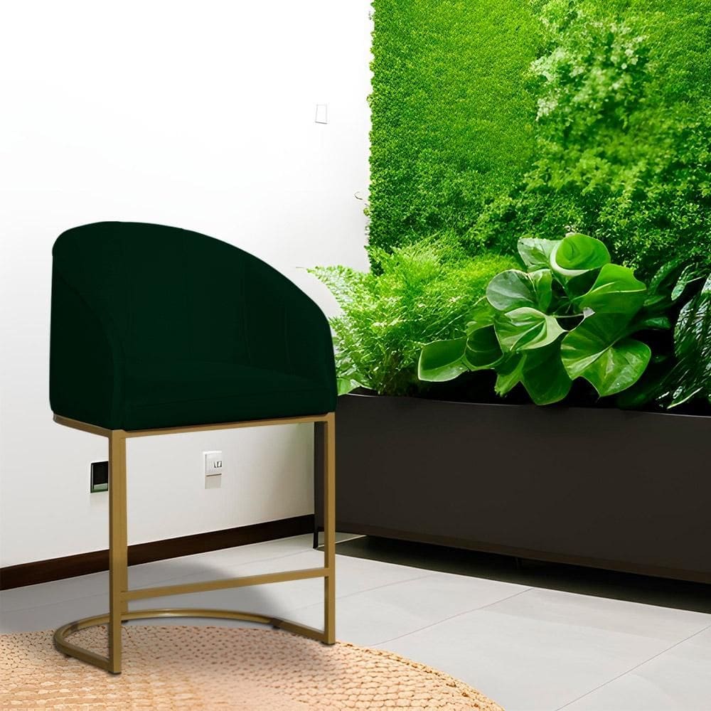 Poltrona Banqueta Decorativa Base Metal Mia Suede Verde - LM DECOR