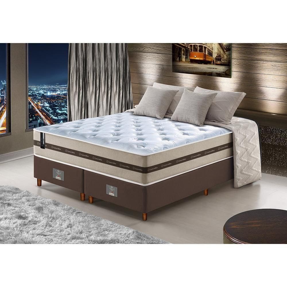 Conjunto Cama Box Queen De Molas Ensacadas Cama Inbox Select Basic 158x198x65 Bege