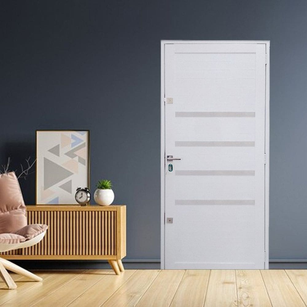 Porta Lambril com Maçaneta 2 Fechaduras Tetras com Friso Linha Roma 210x100 Lado Direito Branco