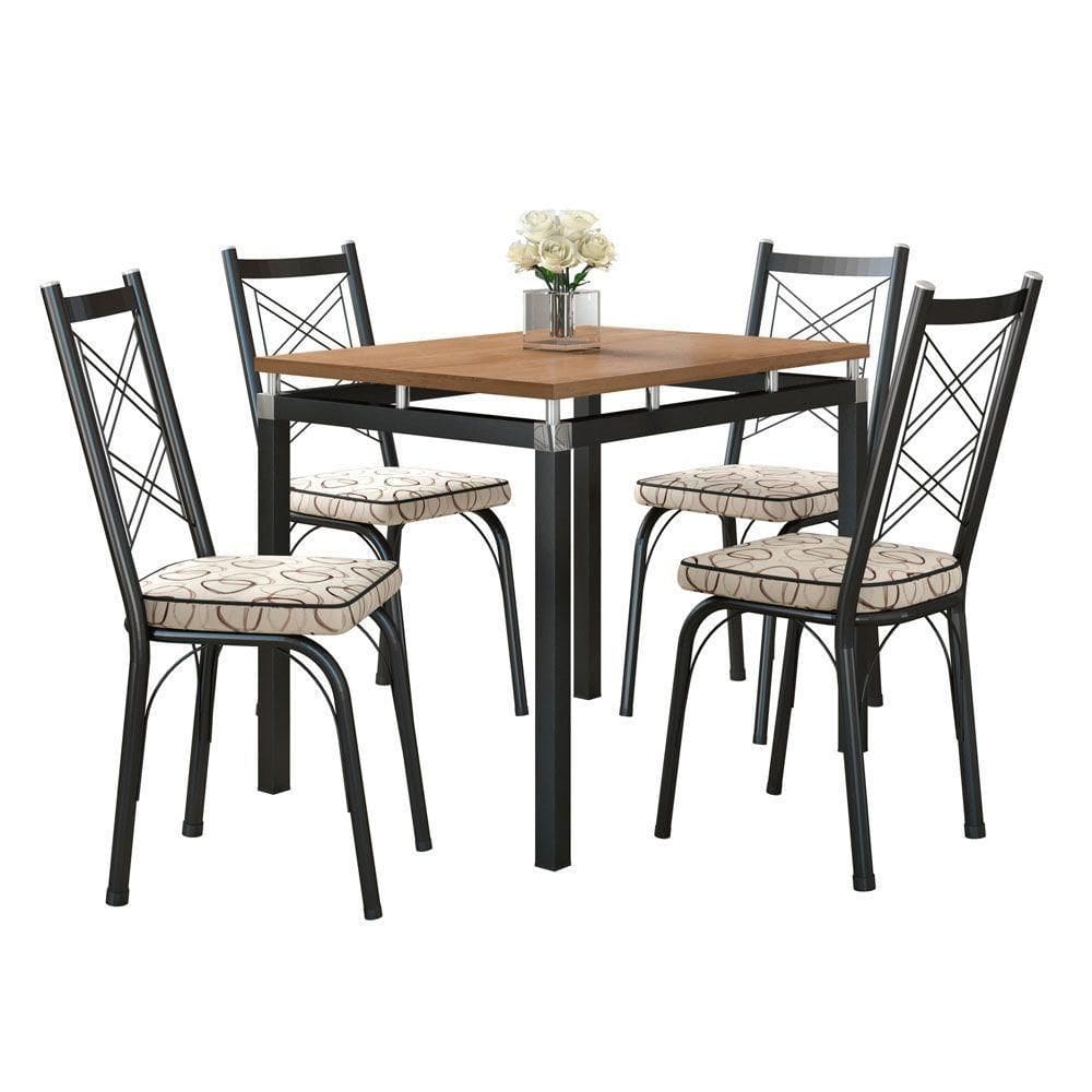 Kit Mesa De Jantar Marva 91cm Com 04 Cadeiras Delaware Cedro Ferro Preto - Pallazio