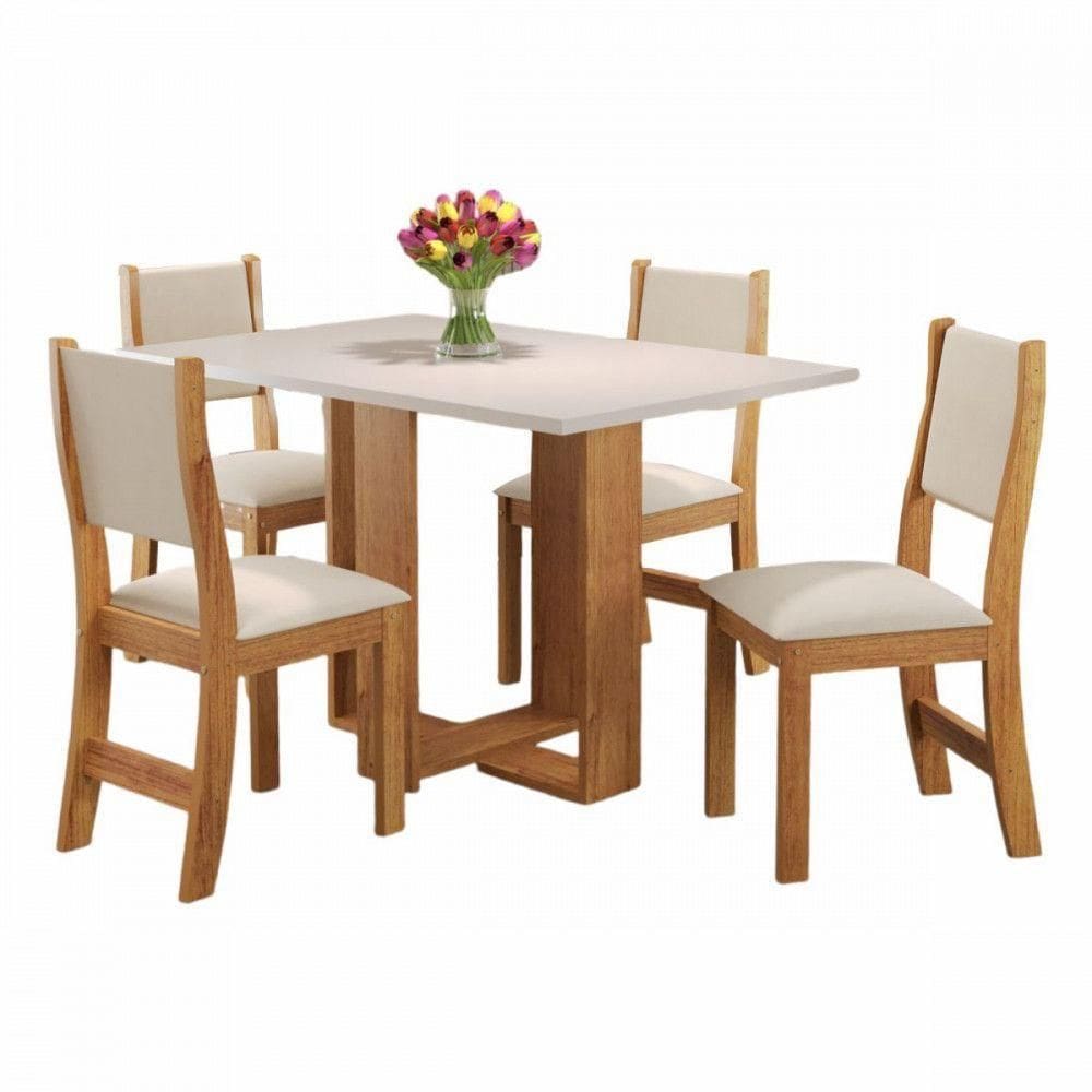 Mesa Milani Com 4 Cadeiras Sol Viero Mel / Amêndoa / Off White