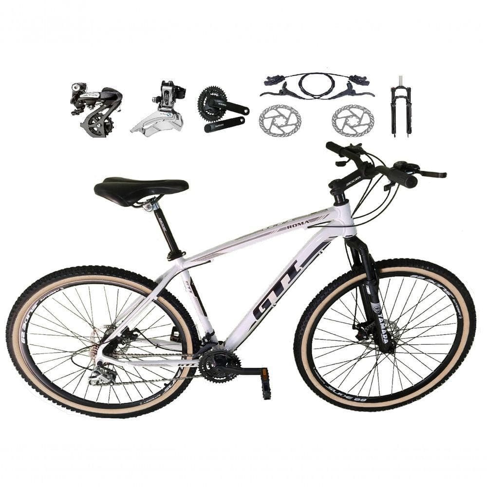 Bicicleta Aro 29 Gti Roma Shimano Altus 24v Freio Disco Hidráulico Garfo Trava - Branco Tam.15