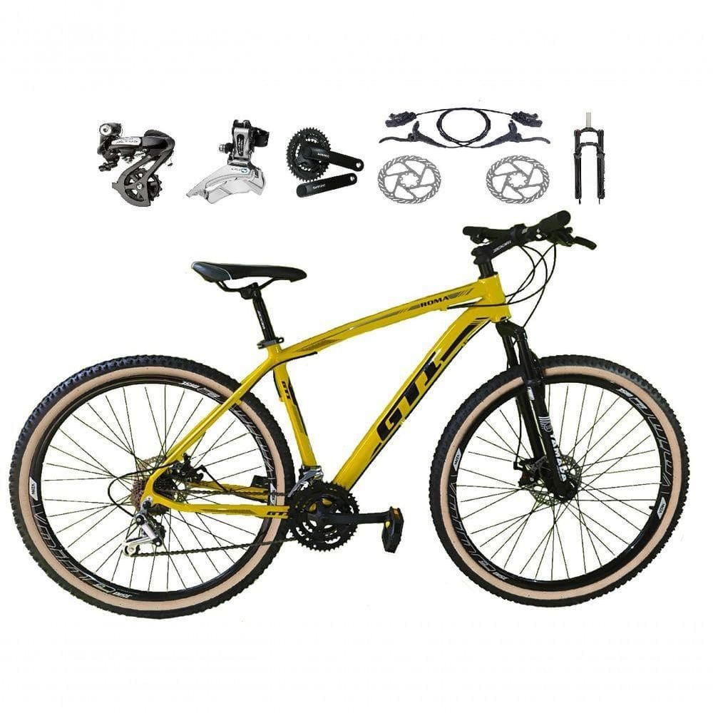 Bicicleta Aro 29 Gti Roma Shimano Altus 24v Freio Disco Hidráulico Garfo Trava - Amarelo Tam.19