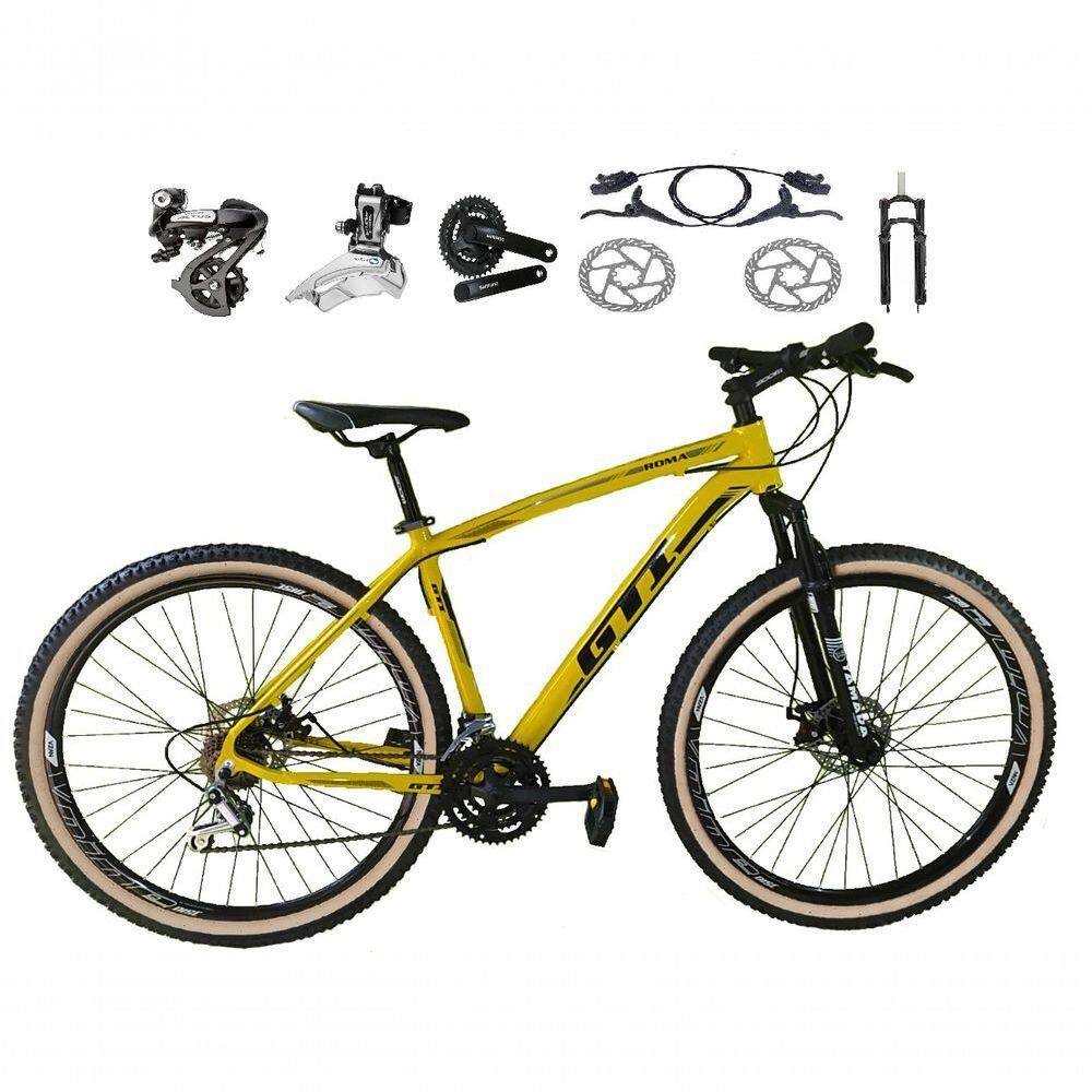 Bicicleta Aro 29 Gti Roma Shimano Altus 24v Freio Disco Hidráulico Garfo Trava - Amarelo Tam.15
