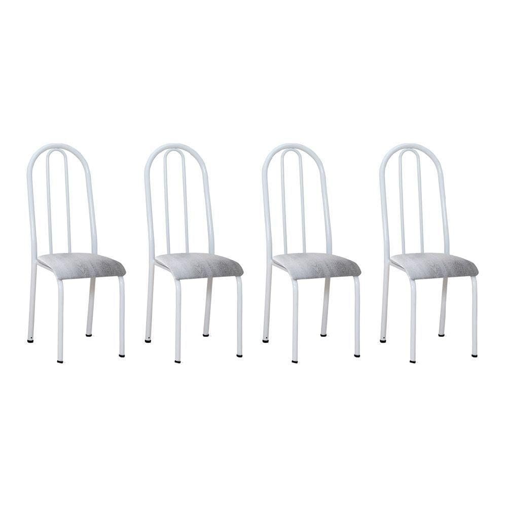 Kit 4 Cadeiras De Cozinha Flórida Estampado Prata Pés De Ferro Branco