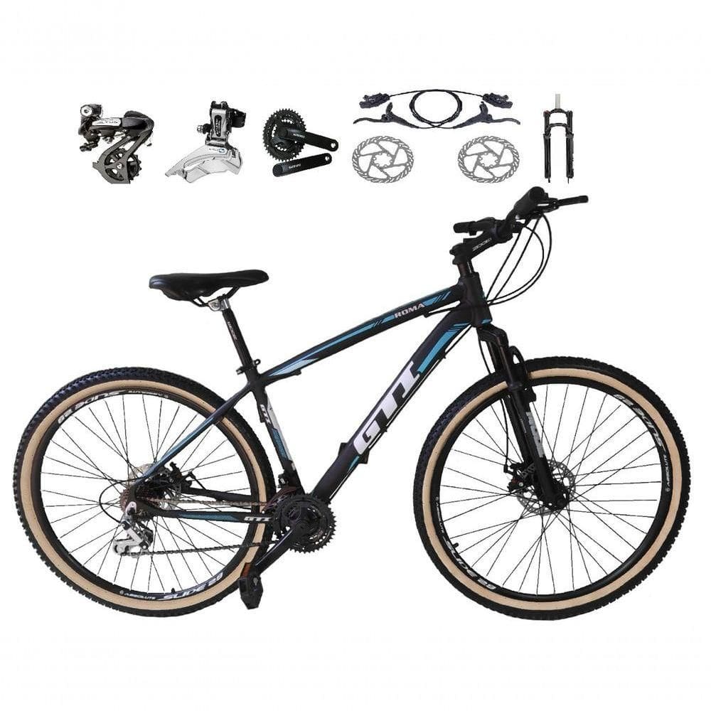 Bicicleta Aro 29 Gti Roma Shimano Altus 24v Freio Disco Hidráulico Garfo Trava - Preto-azul Tam.17