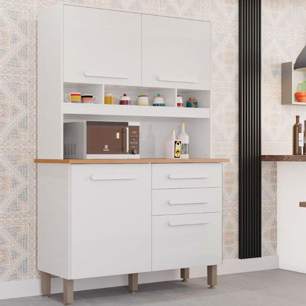 Armário De Cozinha 4 Portas 2 Gavetas Sofia Plus Imop Móveis Branco Neve