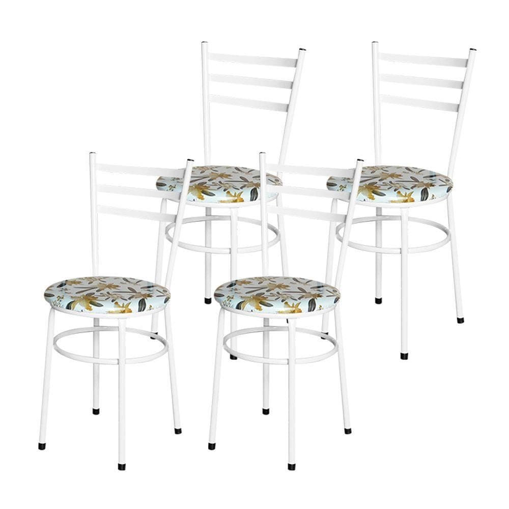 4 Cadeiras Para Cozinha Epoxi Branca Assento Floral Cor:floral Orquídea