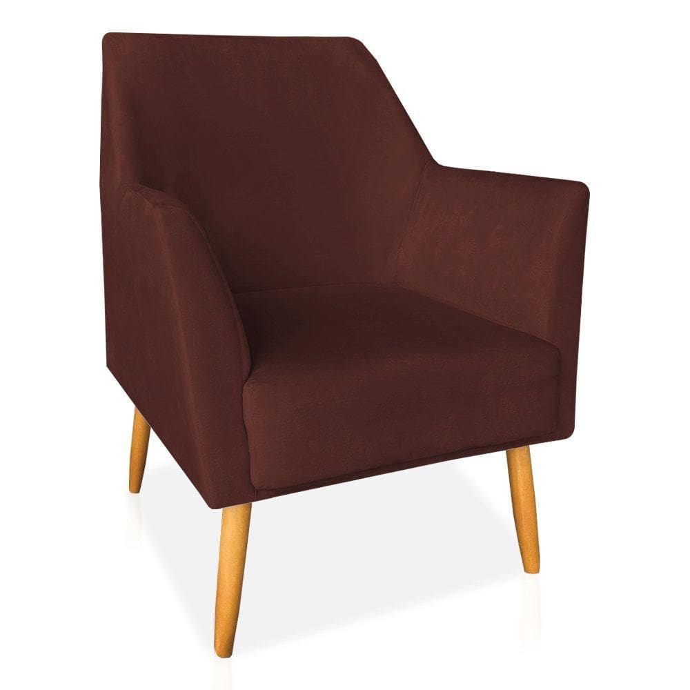 Poltrona Decorativa Julia Veludo Pés Palito Castanho Marsala