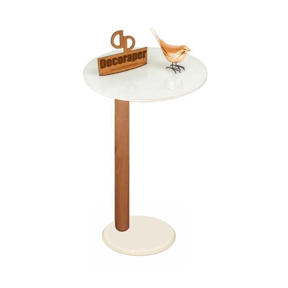 Mesa De Apoio Monopé Para Sofá Redonda Branca 35x70 Cm