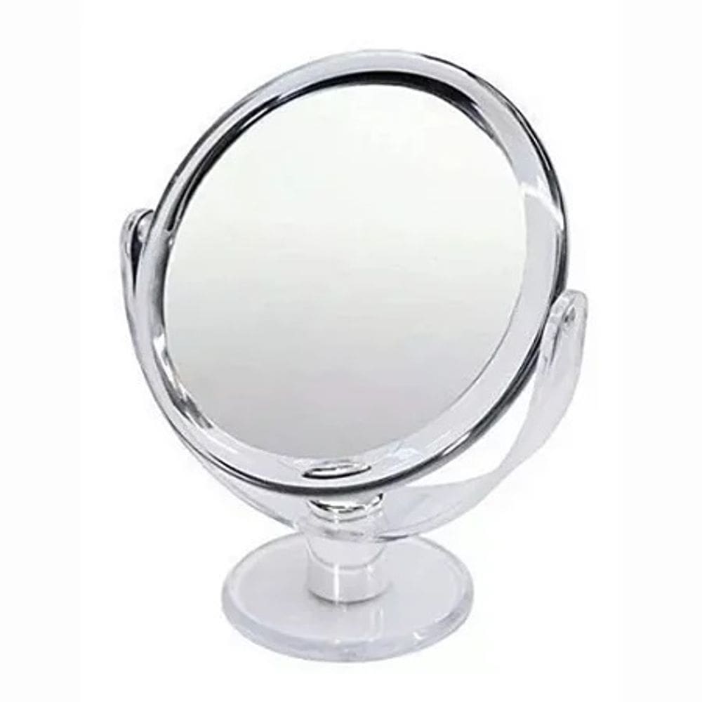 Espelho de Maquiagem Acrilico 15cm Dupla Face com Aumento - Mulher Beleza - Espelho Pequeno Transparente - PANAMI