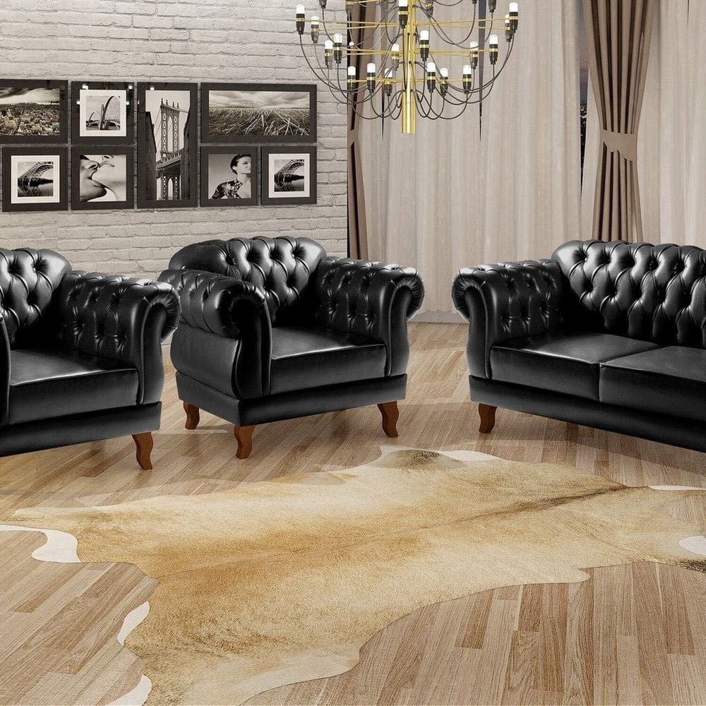 Conjunto Sofá Duquesa Chesterfield 2 Lugares e 2 Poltronas Preto