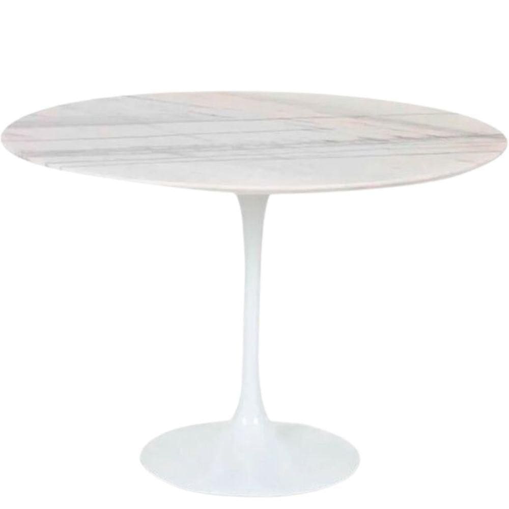 Mesa De Jantar Tulipa Saarinen Redonda 80 Cm Mármore Branco Extra Cor Branco