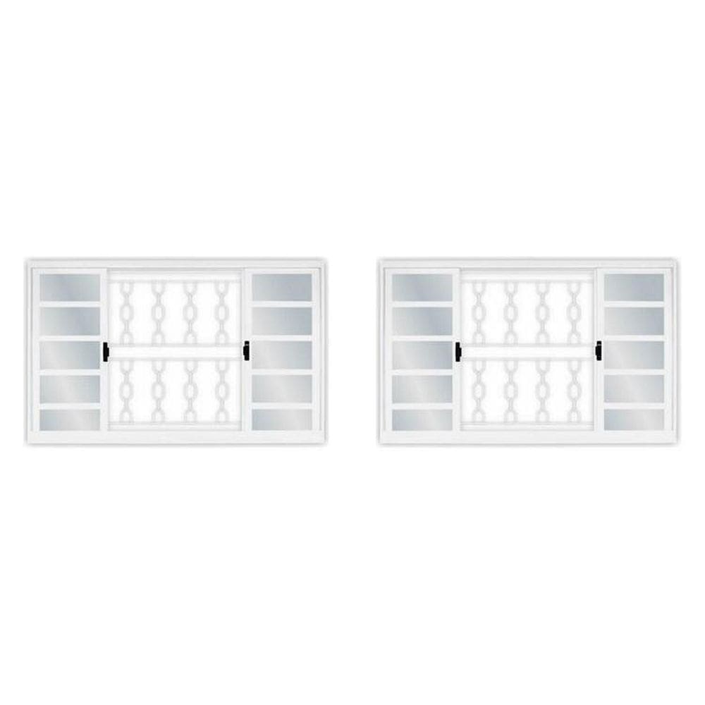 Kit com 2 Janelas de Aço de Correr 100x120cm 4 Folhas com Grade Minas Sul MGM Branco