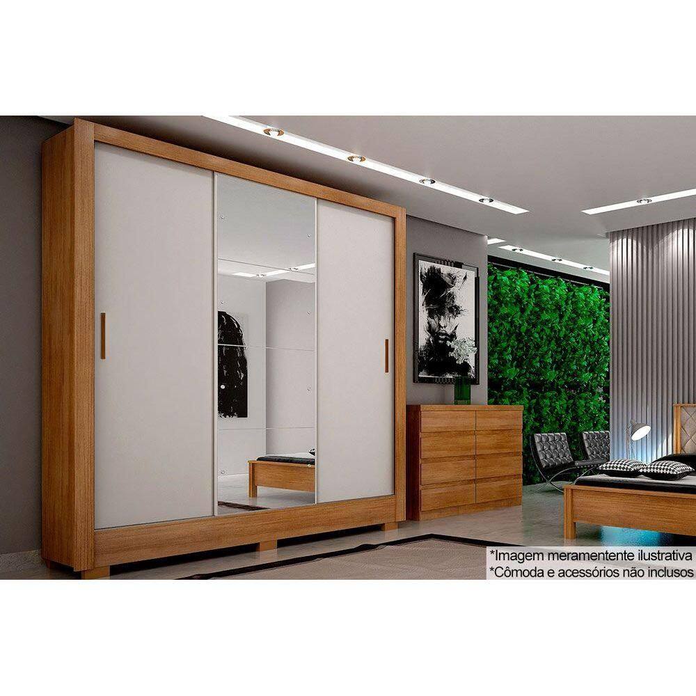 Guarda Roupa Casal 3 Portas de Correr e 3 Gavetas c/ 2 Espelhos e Pés Ville Freijo Cumaru c/ Fendi - Novo Horizonte
