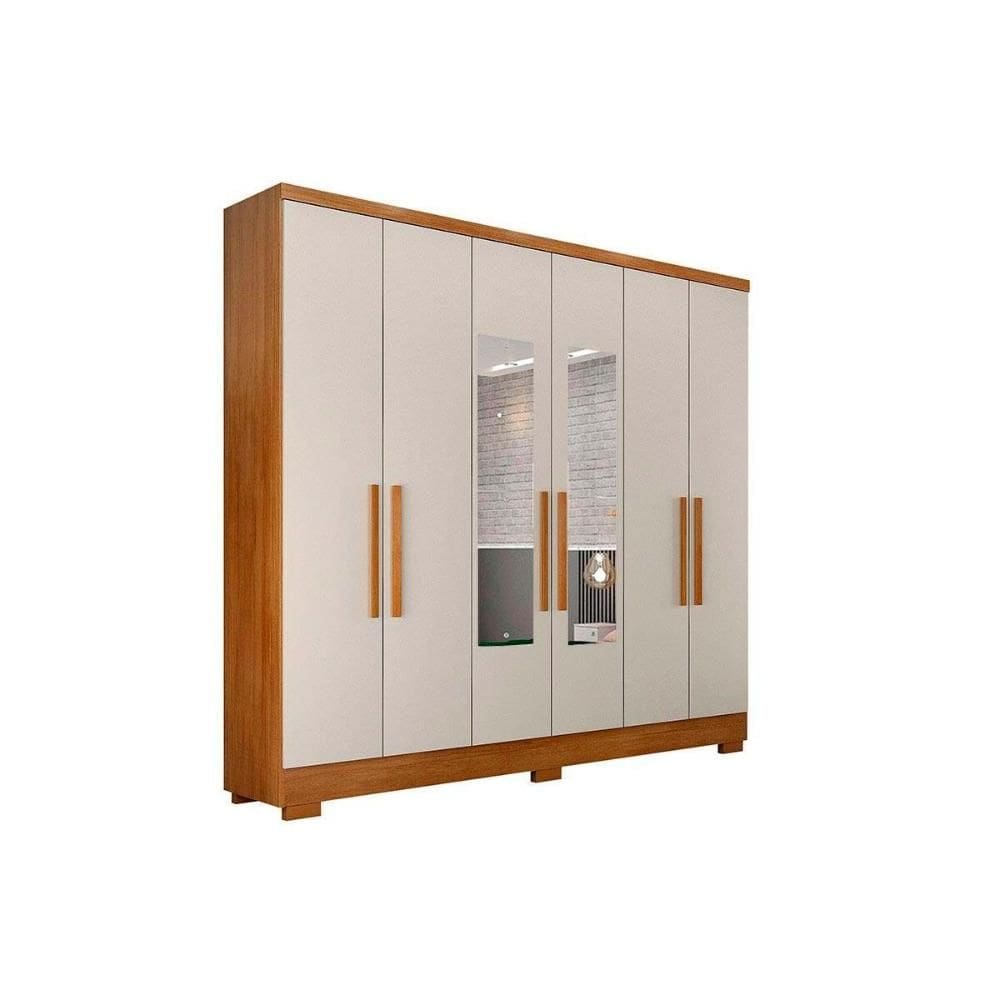 Guarda Roupa Casal 6 Portas e 4 Gavetas c/ Espelho e Pés Milly Freijo Cumaru c/ Fendi - Novo Horizonte