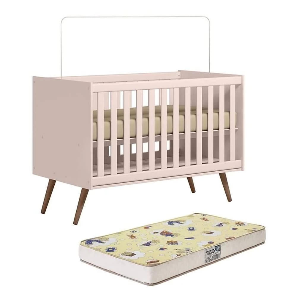 Berço Mini Cama Retrô Rosa com Colchão 70X130CM - Qmovi