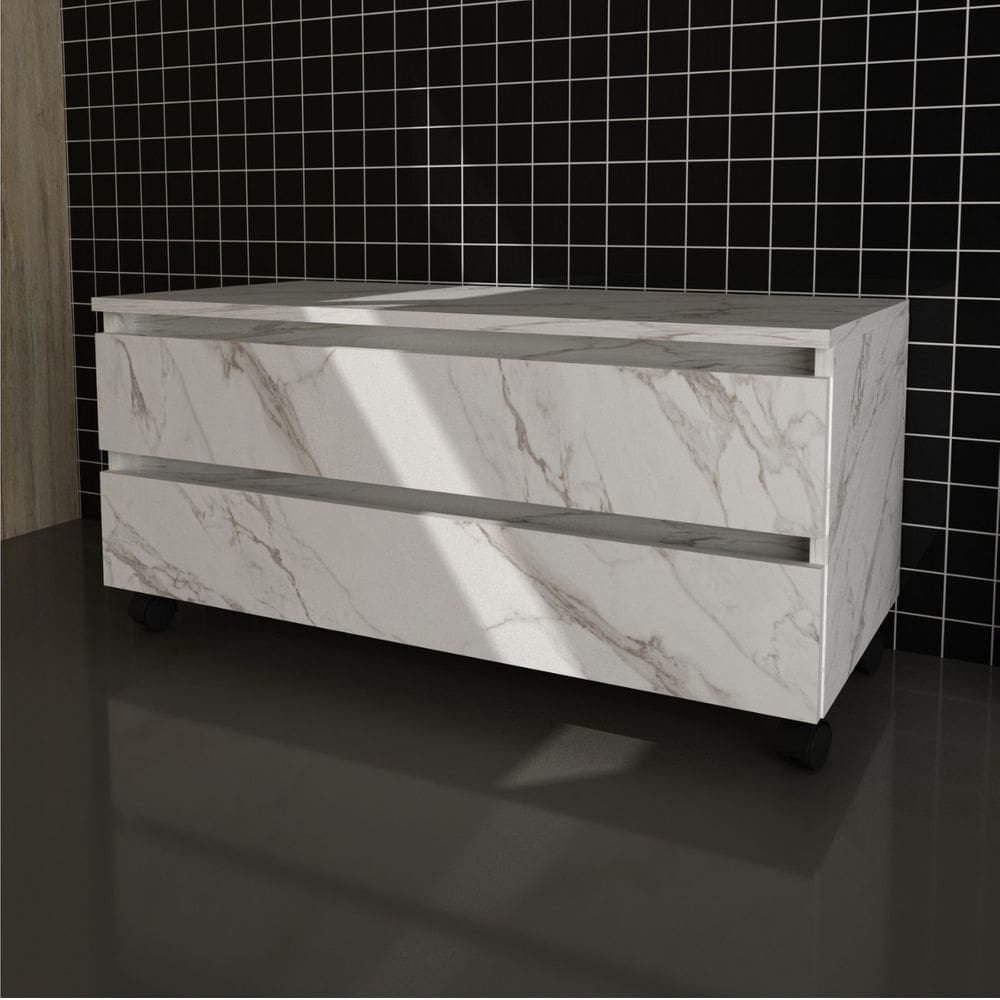 Balcão Gabinete Baixo para Banheiro com Rodízio 80x38cm Mármore BrancoTecno Mobili