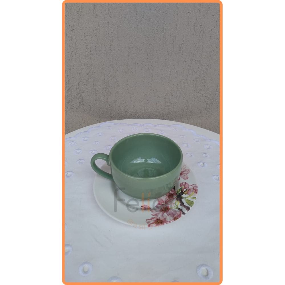 Jogo 6 Xícaras de Café verde com Pires Cerejeira 80 ml - Alleanza