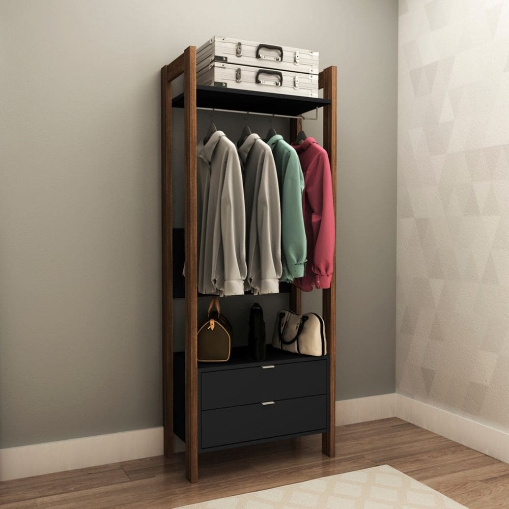 Guarda-Roupa para Closet Aberto com Cabideiro 65x165cm Preto Tecno Mobili