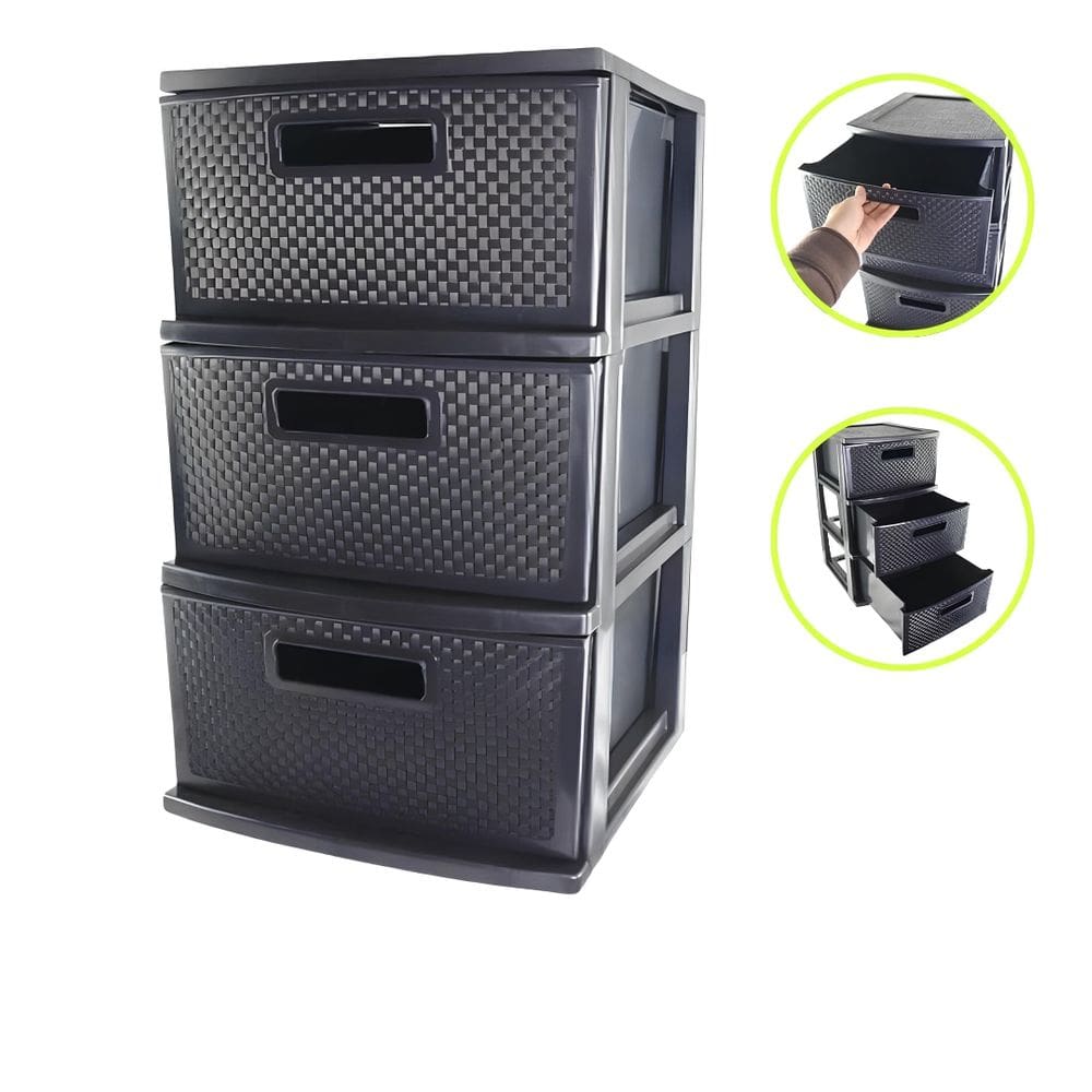 Gaveteiro de Chão Preto 3 Gavetas Organizador Multiuso Casa Escritorio Espaçoso Resistente Documentos Roupas Acessórios